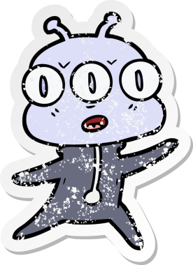 Bir insan tarafından çizilmiş üç gözlü bir karikatür çıkartması.