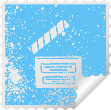 Bir insan tarafından çizilmiş bir yönetmen alkışı için sıkıntılı kare soyulmuş çıkartma sembolü