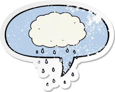 Konuşma baloncuğu olan karikatür yağmur bulutu bir insan tarafından çizilmiş sıkıntılı eski bir çıkartma