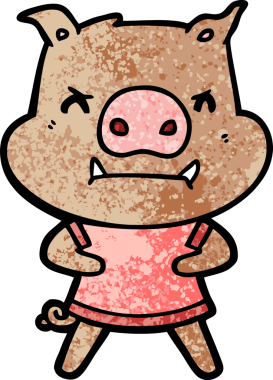 Bir insan tarafından çizilmiş kızgın çizgi film domuzu.