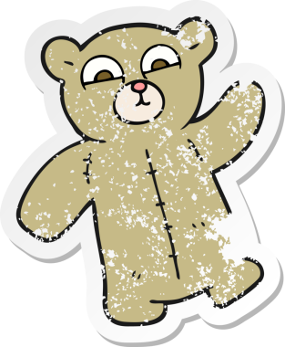 Bir insan tarafından çizilmiş oyuncak ayının gerilimli çıkartması.