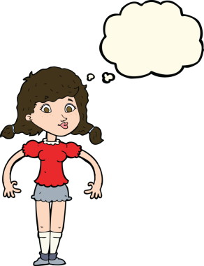 Bir insan tarafından çizilmiş düşünce balonlu güzel kız.