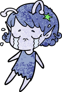 Bir insan tarafından çizilmiş ağlayan uzaylı kız çizgi filmi.