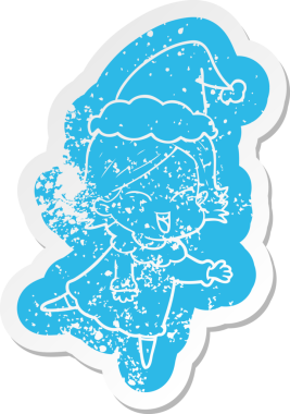 Mutlu karikatür, bir insan tarafından çizilmiş Noel Baba şapkası takan bir kızın sıkıntılı çıkartması.