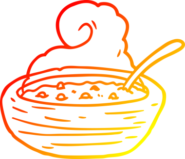 Bir insan tarafından çizilmiş sıcak bir kase et suyunun çizimi.