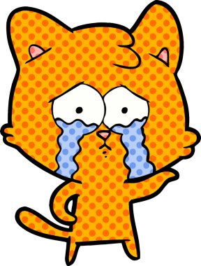 Bir insan tarafından çizilmiş ağlayan kedi çizgi filmi.