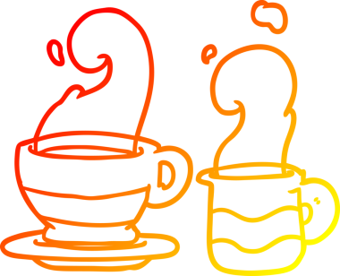 Bir insan tarafından çizilmiş bir fincan kahvenin sıcak gradyan çizgisi.