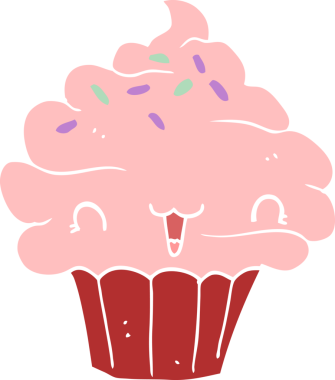 Bir insan tarafından çizilmiş düz renkli karikatür şekerli kek.