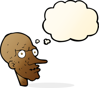 Düşünce baloncuğu insan tarafından çizilmiş kötü yaşlı adam çizgi filmi.