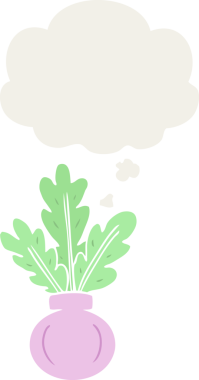 Vazoda bitki ve insan tarafından çizilmiş düşünce baloncuğu.