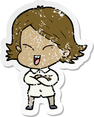 Bir insan tarafından çizilmiş mutlu bir çizgi film kızının sıkıntılı çıkartması.