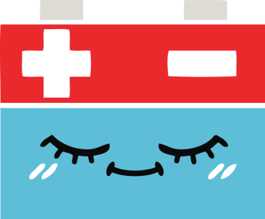 Bir insan tarafından çizilen araba aküsünün düz renkli retro karikatürü