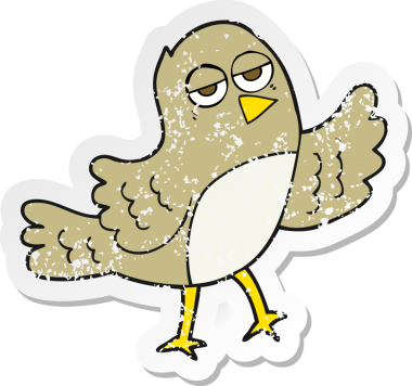 Bir insan tarafından çizilmiş karikatür kuşunun gerilmiş çıkartması.