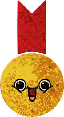 Bir insan tarafından çizilmiş altın madalyanın retro çizim tarzı karikatürü.