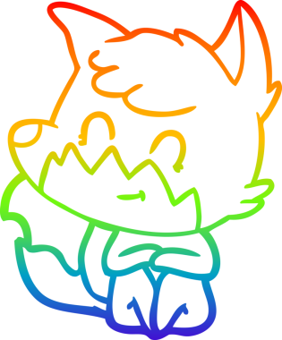 Gökkuşağı gradyan çizgi çizimi bir insan tarafından çizilmiş, dost bir tilki.