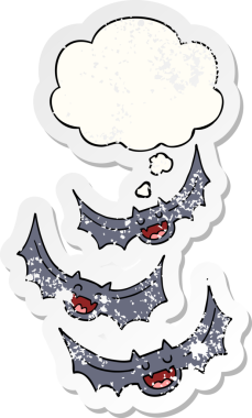 Düşünce baloncuğu olan vampir yarasalar insan tarafından çizilmiş yıpranmış bir çıkartma.