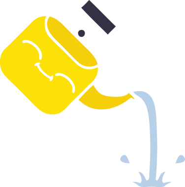 Bir insan tarafından çizilmiş bir çaydanlığın düz renkli retro karikatürü