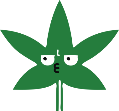 Bir insan tarafından çizilmiş marihuana yaprağının düz renkli retro karikatürü