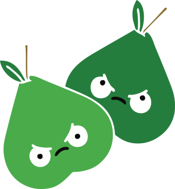 Bir insan tarafından çizilmiş armutun düz renkli retro karikatürü