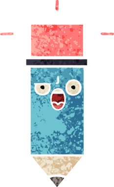 Bir insan tarafından çizilmiş bir kalemin retro çizim tarzı karikatürü