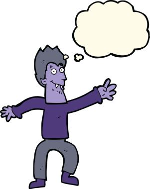 Bir insan tarafından çizilmiş düşünce baloncuğu olan bir vampir.