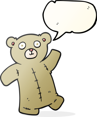 Bir insan tarafından çizilmiş serbest konuşma balonu karikatürü oyuncak ayısı.