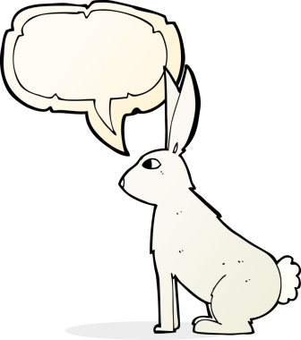 Bir insan tarafından çizilmiş konuşma balonlu çizgi film tavşanı.