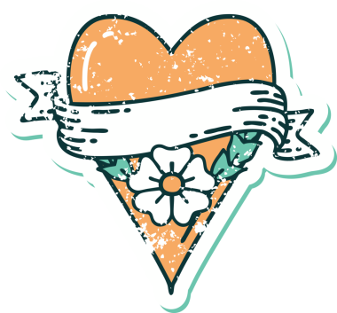 Bir insan tarafından çizilmiş kalp çiçeği ve pankartın sembolik dövmeli resmi.