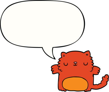 Bir insan tarafından çizilmiş konuşma balonu olan çizgi film kedisi.