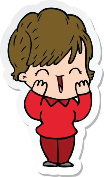 Bir insan tarafından çizilmiş gülen bir karikatür çıkartması.