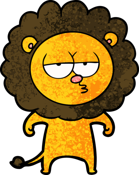 Bir insan tarafından çizilmiş canı sıkkın bir aslan.