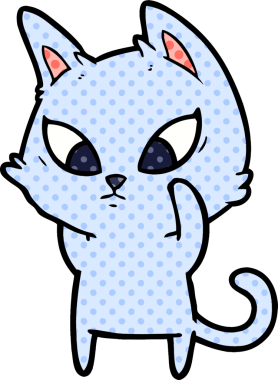 Bir insan tarafından çizilmiş kafası karışmış çizgi film kedisi.