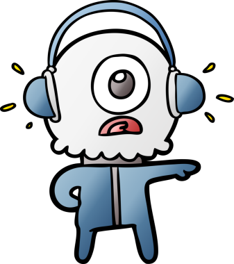 Çizgi film Tepegöz uzaylı uzay adamı bir insan tarafından çizilen müziği dinliyor.