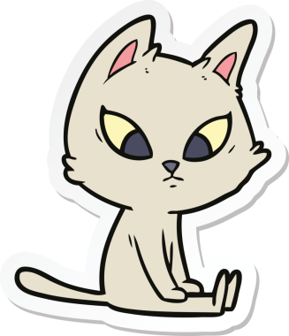 Bir insan tarafından çizilmiş kafası karışmış bir çizgi film kedisinin çıkartması.