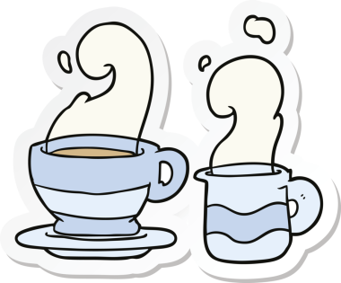 Bir insan tarafından çizilmiş bir fincan kahvenin çıkartması.