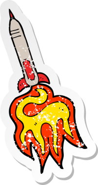 Bir insan tarafından çizilmiş karikatür füzesinin gerilimli etiketi.