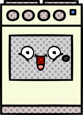 Bir insan tarafından çizilmiş mutfak fırınının çizgi romanı.