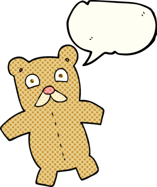 Bir insan tarafından çizilmiş serbest çizilmiş çizgi roman konuşma balonu oyuncak ayısı.