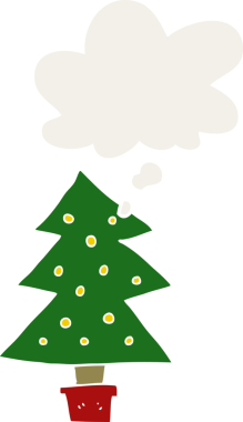 Düşünce baloncuğu insan tarafından çizilmiş bir karikatür noel ağacı.