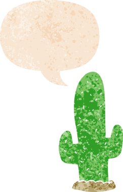 çizgi film kaktüsleri ve grunge içinde konuşma kabarcığı bir insan tarafından çizilmiş rahatsız edilmiş retro dokuma tarzı.