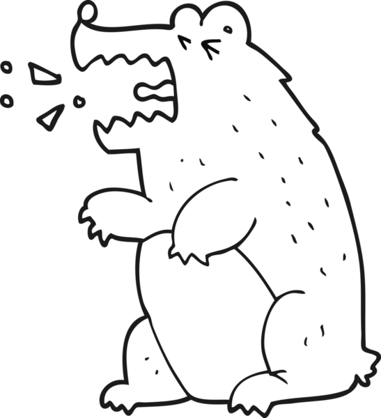 Bir insan tarafından çizilmiş siyah beyaz çizgi film ayısı.