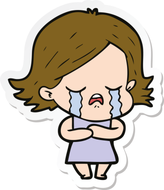 Bir insan tarafından çizilmiş ağlayan bir çizgi film kızına ait etiket.