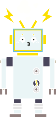Bir insan tarafından çizilmiş düz renkli bir robot karikatürü