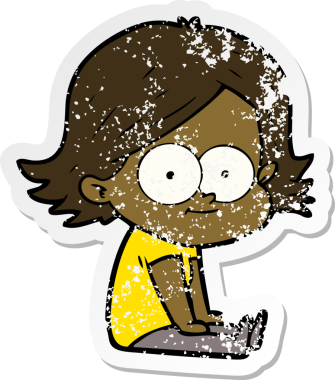 Bir insan tarafından çizilmiş mutlu bir çizgi film kızının sıkıntılı çıkartması.