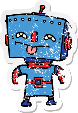 Bir insan tarafından çizilmiş karikatür robotunun sıkıntılı çıkartması.