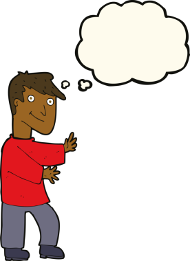 Bir insan tarafından çizilmiş düşünce balonlu mutlu adam çizgi filmi.