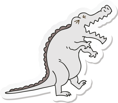 Bir insan tarafından çizilmiş garip bir timsah çizilmiş el çıkartması.