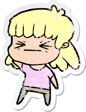 Bir insan tarafından çizilmiş karikatür bir kadının sıkıntılı çıkartması.