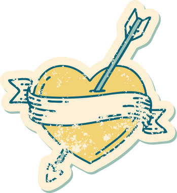 Bir insan tarafından çizilmiş ok kalp ve pankartın sembolik dövmeli görüntüsü