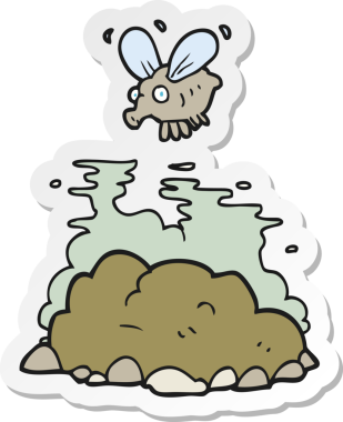 Bir insan tarafından çizilmiş sinek ve gübre çıkartması.